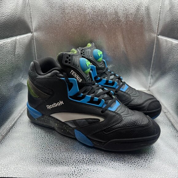Size 12 Reebok Shaq Victory‎ Pump Mens Black Blue Athletic Tennis Shoe H06491